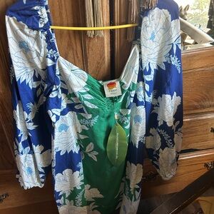 Floral Blue and Green Dress Farm Rio NWT